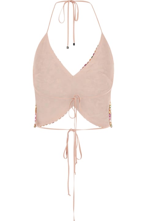 Blumarine Swimwear for Women Blumarine Pink Butterfly Cropped Top With Rhinestones In Viscose Woman