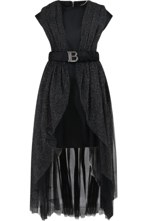 Dresses for Girls Balmain Black Elegant Dress For Girl With Lurex Effect
