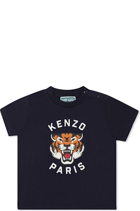 Kenzo Kids Topwear for Baby Girls Kenzo Kids Blue T-shirt For Baby Boy With Lucky Tiger