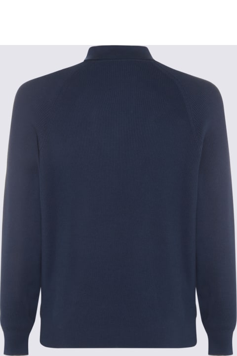 メンズ Brunello Cucinelliのトップス Brunello Cucinelli Navy Blue Cotton Polo Shirt