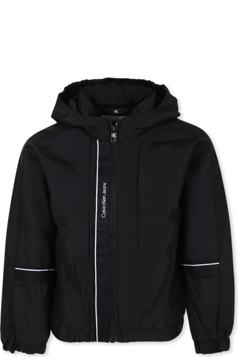 Calvin Klein معاطف وجواكت لـ أولاد Calvin Klein Black Windbreaker For Boy With Logo