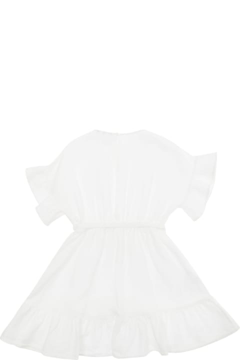 Aspesi Dresses for Girls Aspesi White Ruffled Mini Dress In Linen Girl