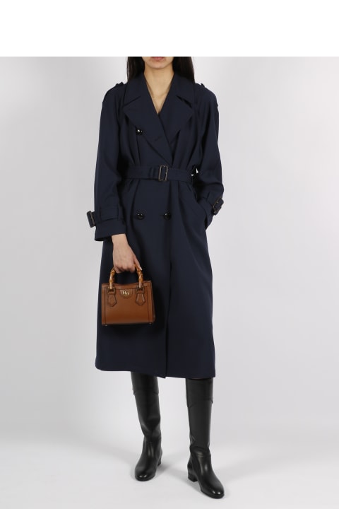 Gucci Clothing for Women Gucci Blue Comfort Trench Coat In Wool Woman