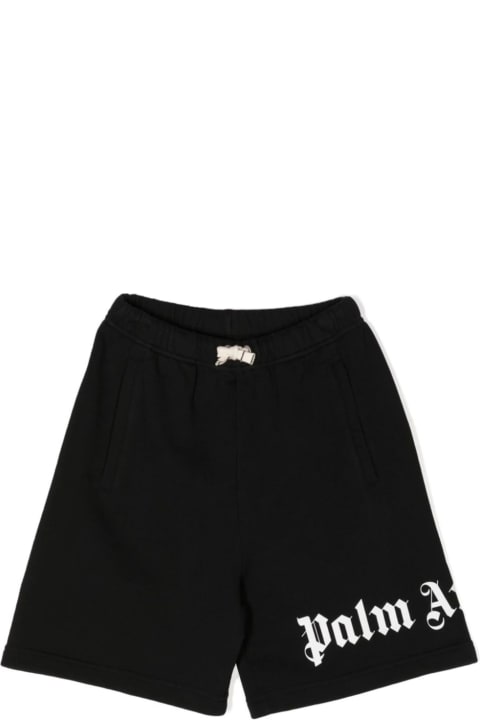 Bottoms for Boys Palm Angels Black Cotton Bermuda Shorts With Logo