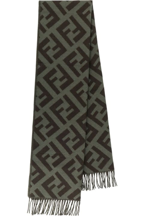 Scarves & Wraps for Women Fendi Logo Wool Scarf With Fringes