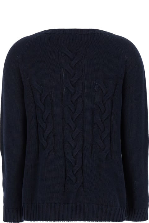 Homeware 'S Max Mara 'harald' Blue Cable-knit Sweater With U Neckline In Cotton Woman