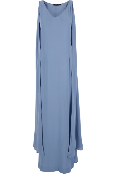 Federica Tosi Dresses for Women Federica Tosi Light Blue Maxi Dress With Cape In Silk Blend Woman