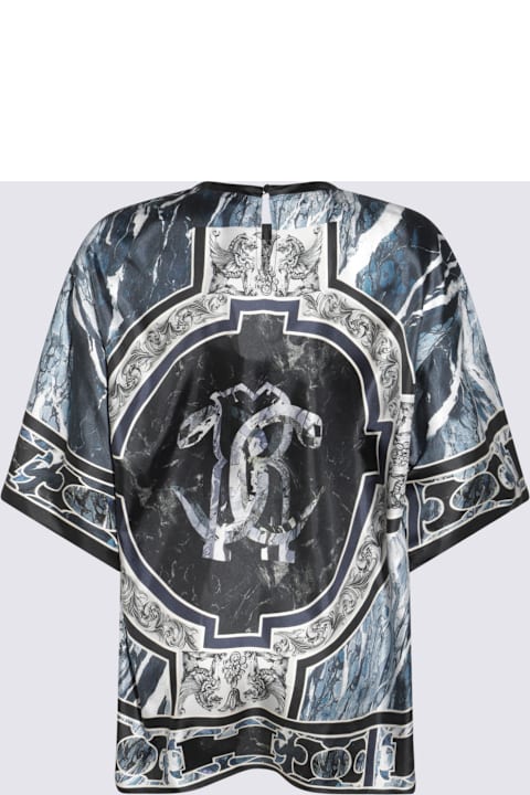 Roberto Cavalli ملابس علوية لـ السيدات Roberto Cavalli Blue Silk T-shirt