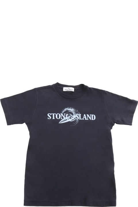 ボーイズのセール Stone Island Junior Black T-shirt With Prints