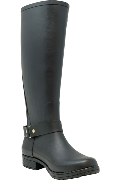 Colors Of California Black Leather Rain Boots