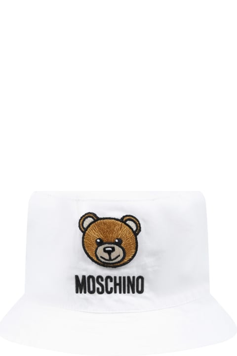 Moschino for Kids Moschino White Cloche For Baby Kids With Teddy Bear