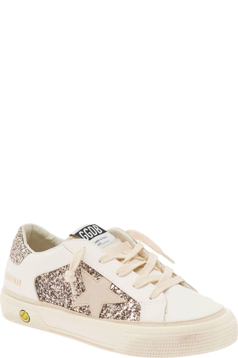 Golden Goose Sale for Kids Golden Goose White Low Top Sneakers With Star And Glitter Embellishment In Leather Blend Girl