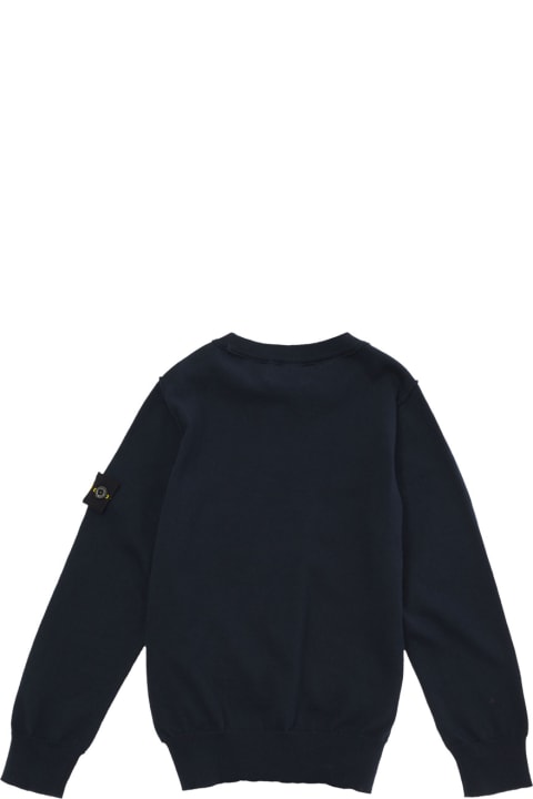 Topwear for Boys Stone Island Blue Crewneck Sweatshirt With Logo Patch In Cotton Boy