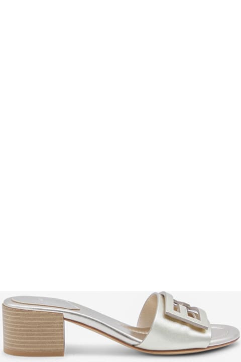 Fendi Platinum Leather Baguette Sandals