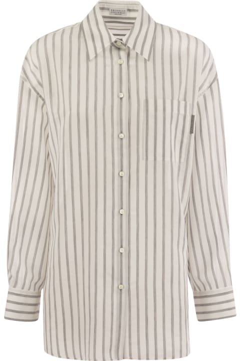 Brunello Cucinelli Topwear for Women Brunello Cucinelli Cotton-silk Organza Stripe Shirt With Shiny Tab