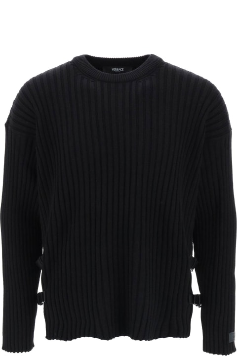 Ribbed-knit Sweater With Leather Straps