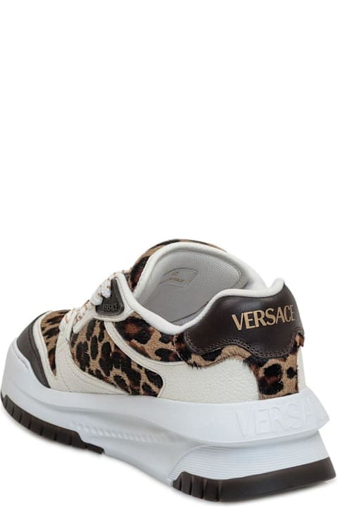 Versace Shoes for Women Versace Odissea Leopard-printed Lace-up Sneakers