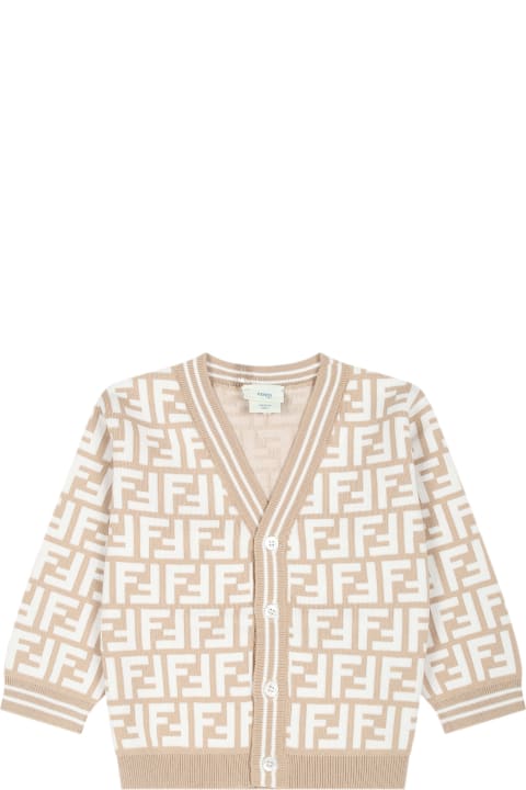 Fashion for Kids Fendi Beige Cardigan For Babykids With Iconic Ff