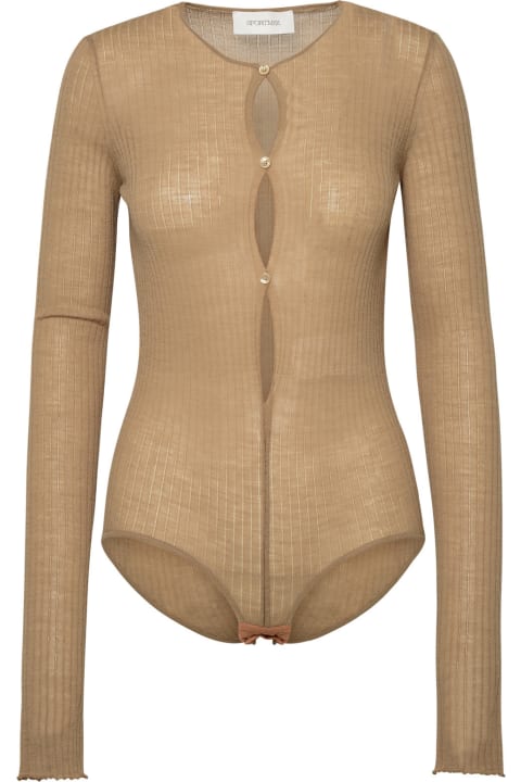 Underwear & Nightwear for Women SportMax 'dinar' Bodysuit In Beige Wool Blend Yarn