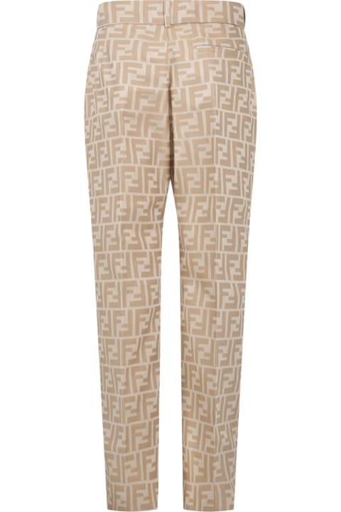 Fendi Bottoms for Boys Fendi Beige Trousers For Boy With Ff