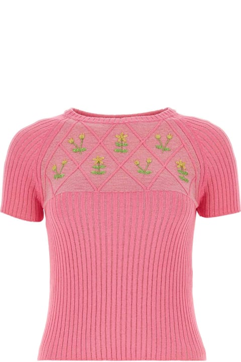 Cormio Fleeces & Tracksuits for Women Cormio Pink Cotton Blend Diamond Ortensia Sweater
