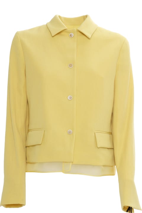 Fabiana Filippi Coats & Jackets for Women Fabiana Filippi Wool Linen Hopsack Fitted Jacket With Organza Band