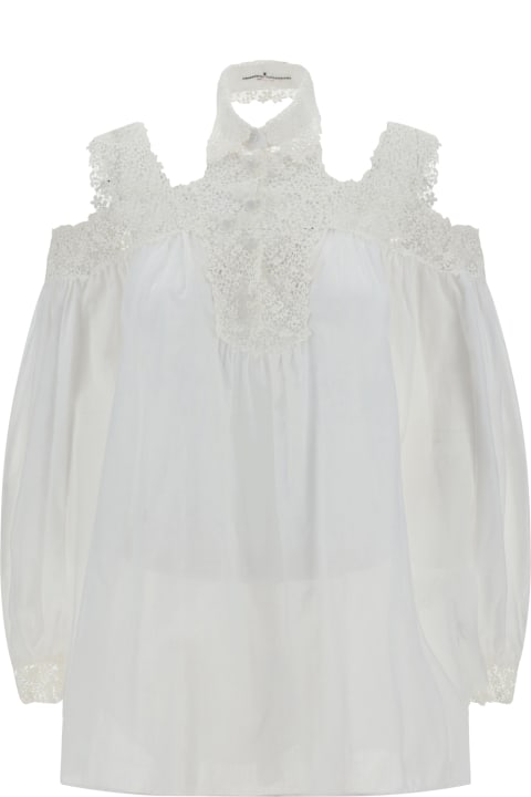 Topwear for Women Ermanno Scervino White Blouse With Flower Lace And Cut-out