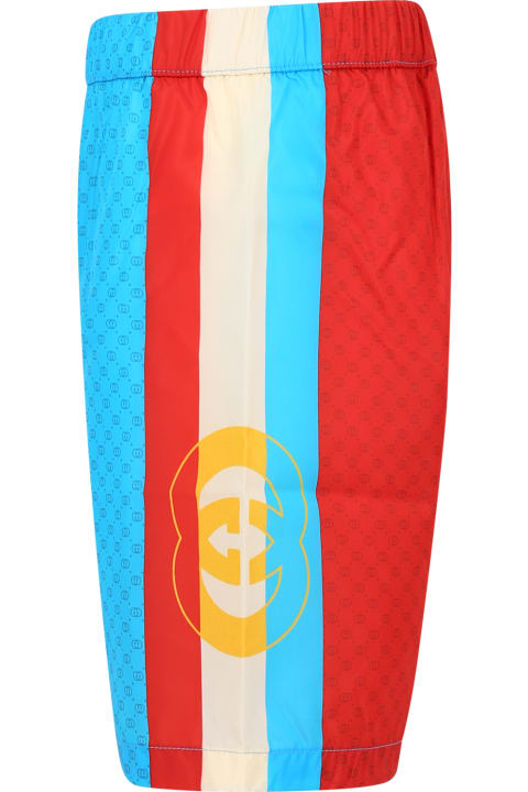 Multicolor Beach Shorts For Boy With All-over Logo Gg