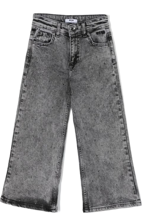 Bottoms for Boys MSGM Wide-leg Jeans In Grey Denim With Rhinestones