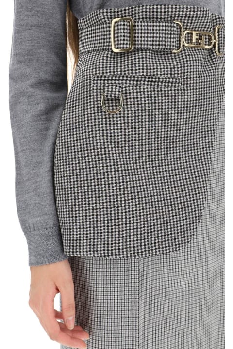 Houndstooth Wool Midi Skirt With Peplum Belt