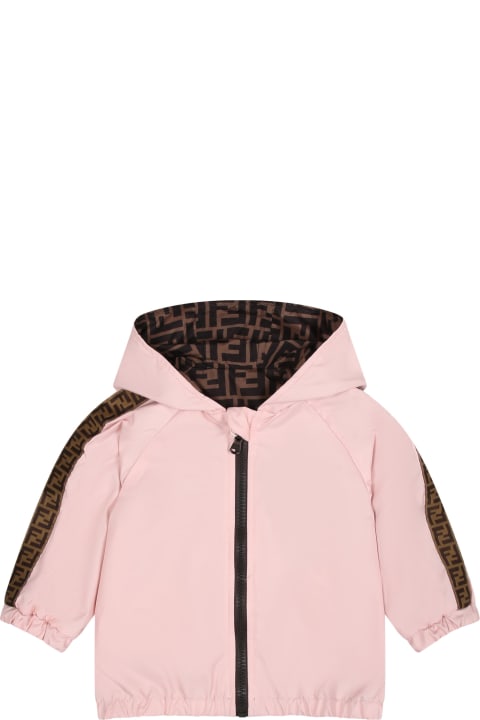 Topwear for Baby Girls Fendi Reversible Pink Windbreaker For Baby Girl With Iconic Ff