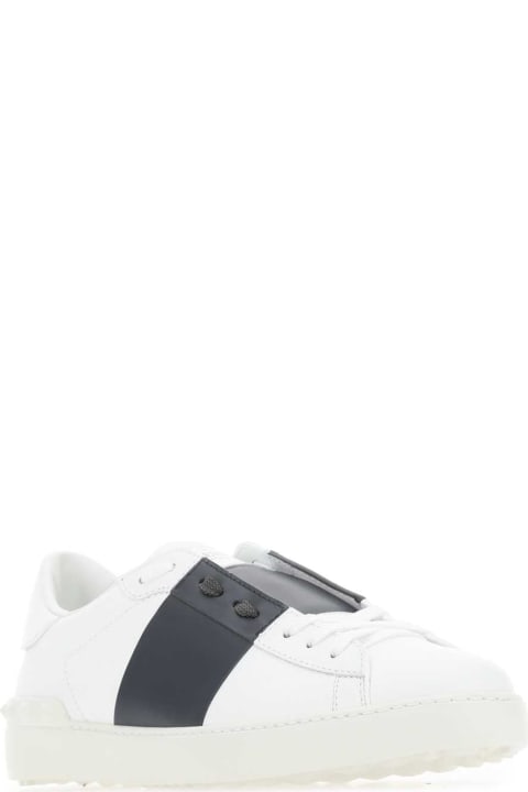 Shoes Sale for Men Valentino Garavani White Leather Open Sneakers With Navy Blue Band