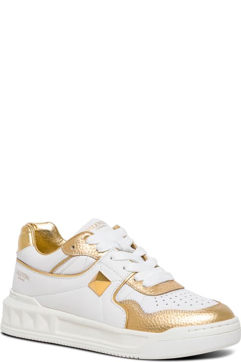 White And Gold Leather One Stud Sneakers