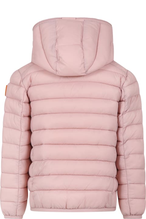 أدوات منزلية Save the Duck Pink Lily Down Jacket For Girl With Logo
