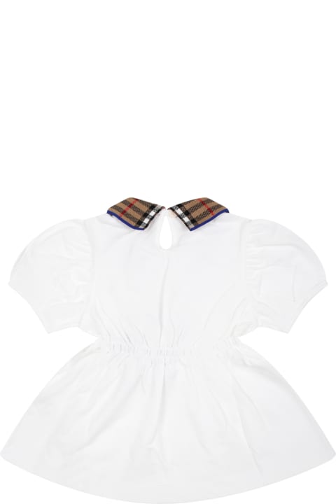 Fashion for Baby Girls Burberry White Dress For Baby Girl With Vintage Check On The Collar