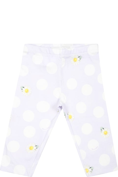Bottoms for Baby Girls Monnalisa Purple Leggings For Baby Girl With Polka Dots And Daisy