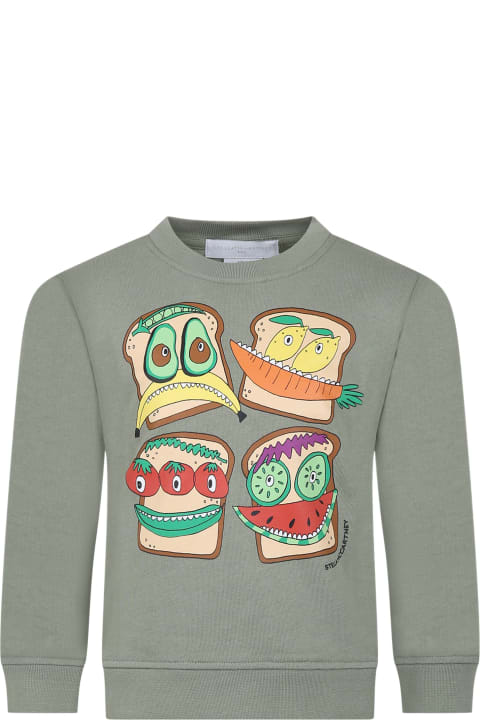 ボーイズ Stella McCartneyのニットウェア＆スウェットシャツ Stella McCartney Green Sweatshirt For Boy With Toast Print