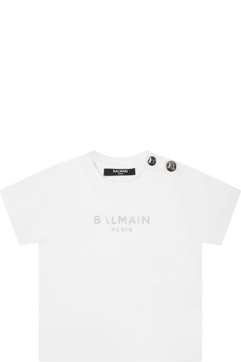 Balmain for Baby Girls Balmain White T-shirt For Baby Girl With Logo
