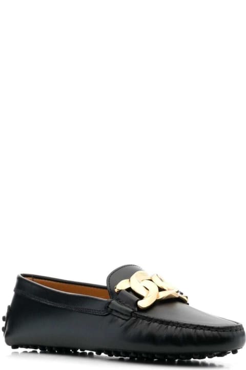 Kate Black Leather Loafers With Chain Detail Tod's Woman