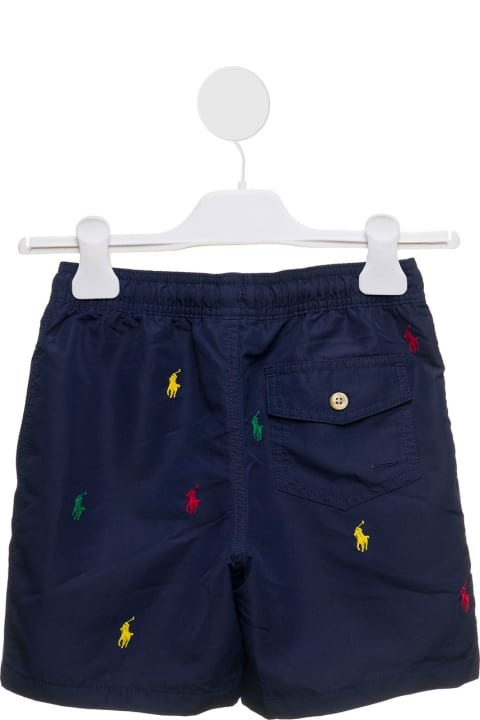 Swimwear for Boys Polo Ralph Lauren Polo Ralph Lauren Kids Boy's Blue Nylon Swim Shorts With Multicolor Allover Logo