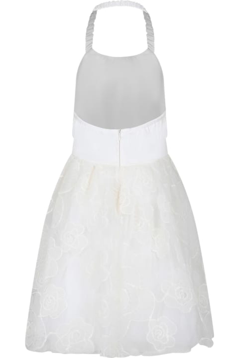 Simonetta for Kids Simonetta Ivory Dress For Girl With Flowers