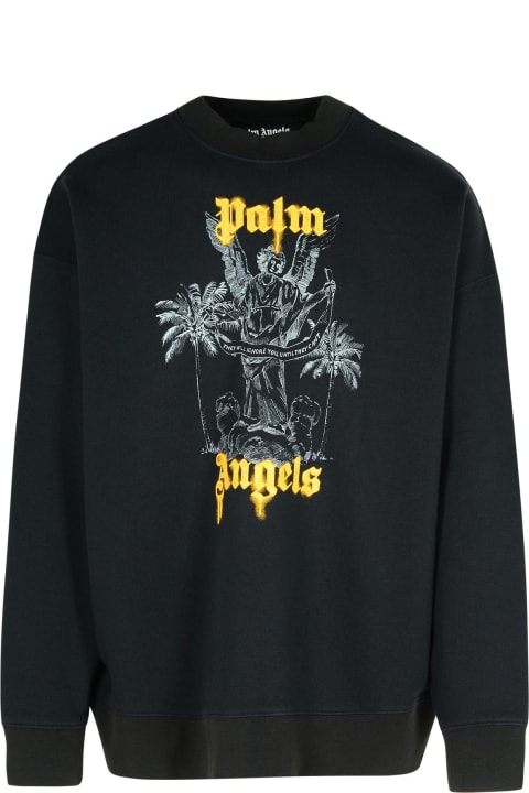 Palm Angels Sweaters for Men Palm Angels 'palms Pencil' Black Cotton Sweatshirt