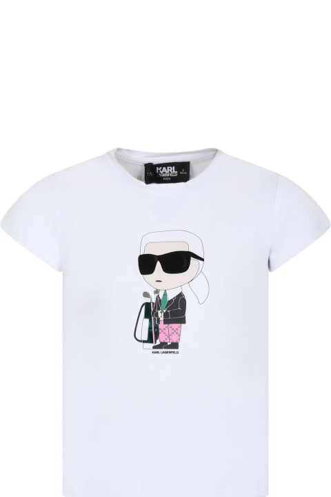 Topwear for Girls Karl Lagerfeld Kids White T-shirt For Girl With Karl And Golf Bag Print