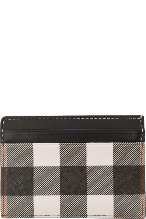 Brown And White Cardholder With Signature Check Motif Man