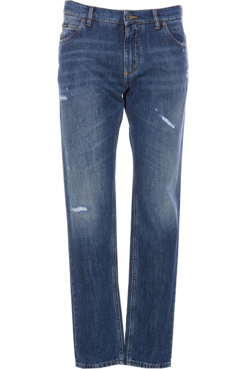 Jeans for Men Dolce & Gabbana Straight Leg Distressed Jeans