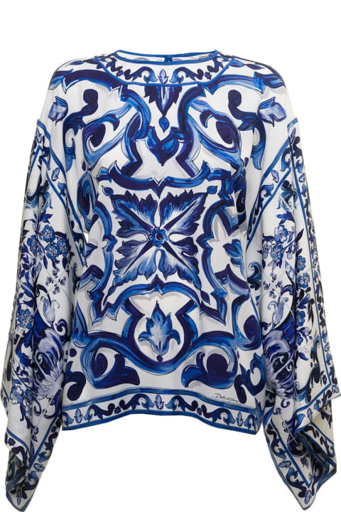 Dolce & Gabbana Woman's Maiolica Printed Silk Shirt Blouse