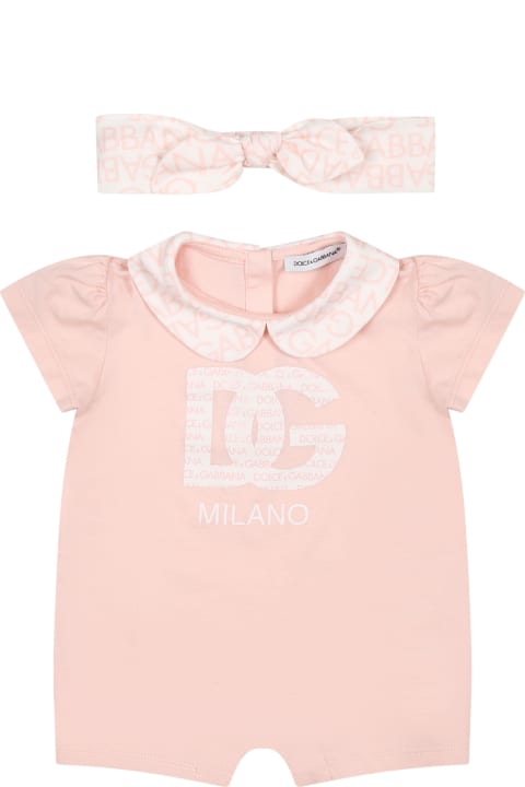 Bodysuits & Sets for Baby Girls Dolce & Gabbana Pink Romper For Baby Girl With Logo