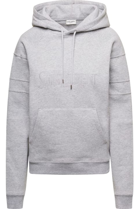 Grey Hoodie With Coulisse And Embroidered Logo In Cotton Woman