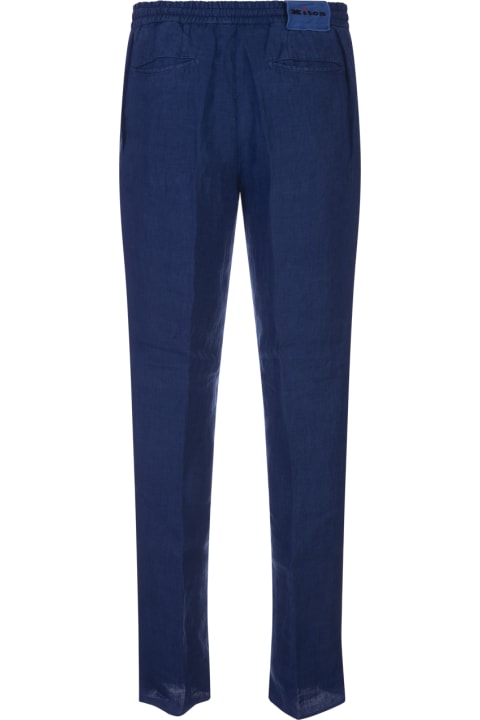 Kiton for Men Kiton Cobalt Blue Linen Trousers With Elasticised Waistband