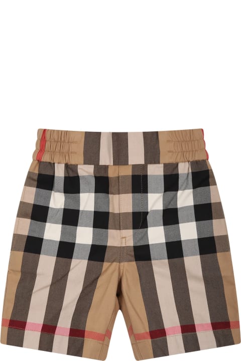 Beige Shorts For Baby Boy With Iconic Vintage Check